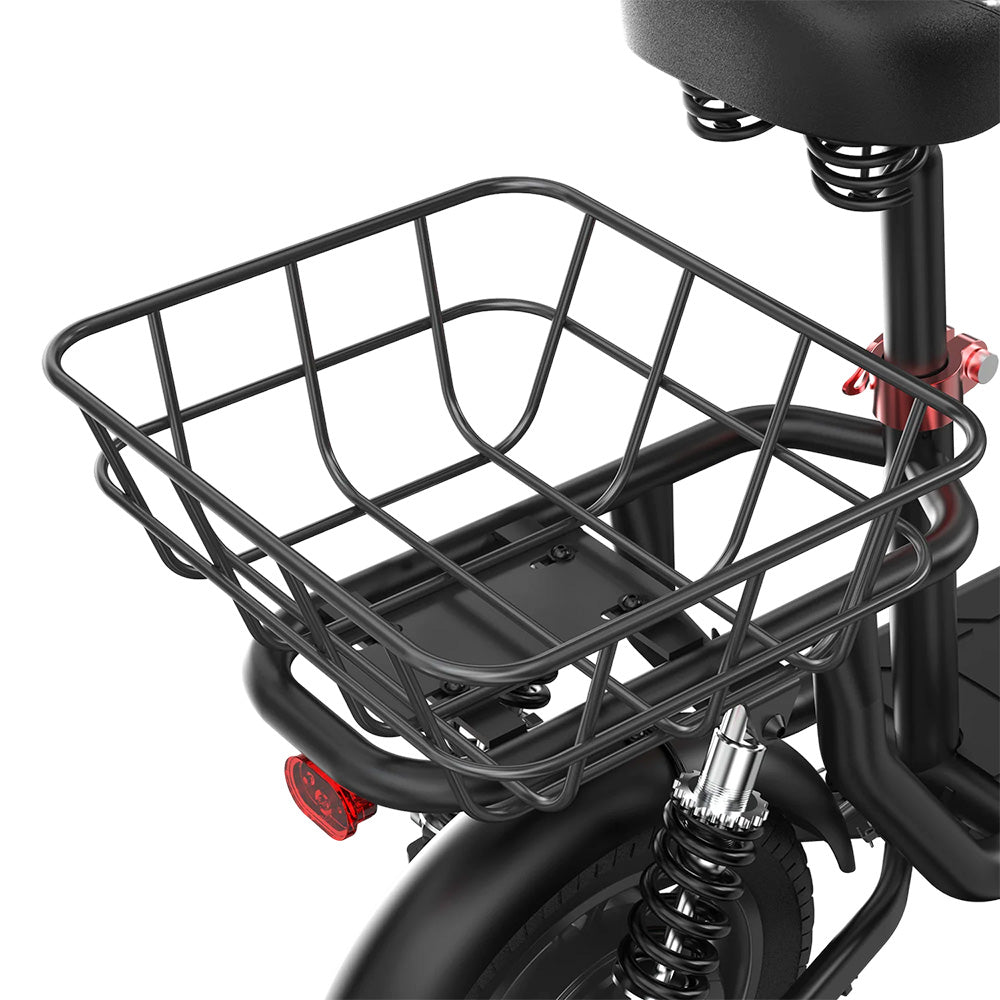 iScooter i12 Electric Scooter with Seat & Rear Basket, 500W Motor, 36V 7.5Ah Battery, 12-inch Pneumatic Tire, 25km/h Max Speed, 35km Max Range, Dual Disc Brakes, Dual Shock Absorption