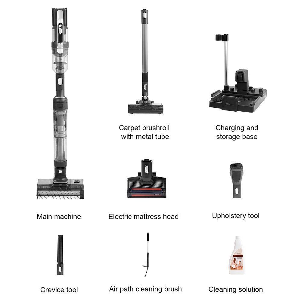 JIMMY PW11 Pro Max 5-in-1 Cordless Vacuum & Washer, 460W Strong Power, Double Cleaning, Hot Air Fast Dry, LED Screen, 180° Lay Flat Design, Dual Roller Brushes, For Hard Floors, Pet Hair and the Whole House, Silver-Black Color
