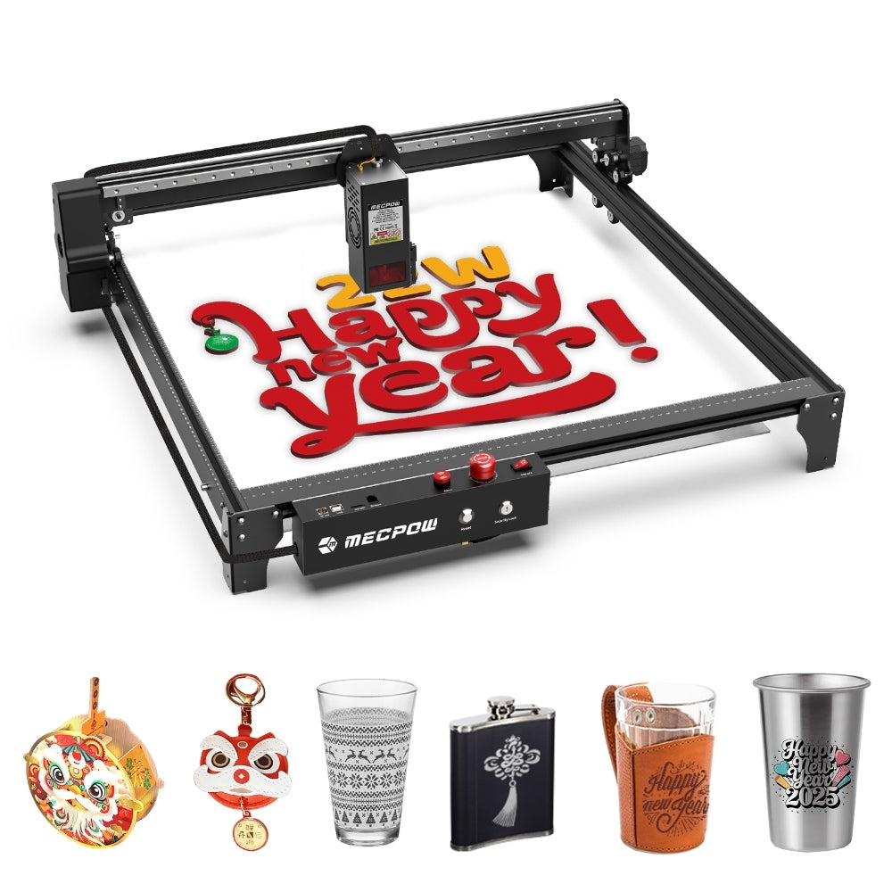 Mecpow X5 22W Laser Engraver Cutter, Auto Air Assist Kit, 0.08x0.1mm Laser Spot, 28000mm/min Engraving Speed, Safety Lock, Emergency Stop, Flame Detection, Offline Engraving, 600x600mm