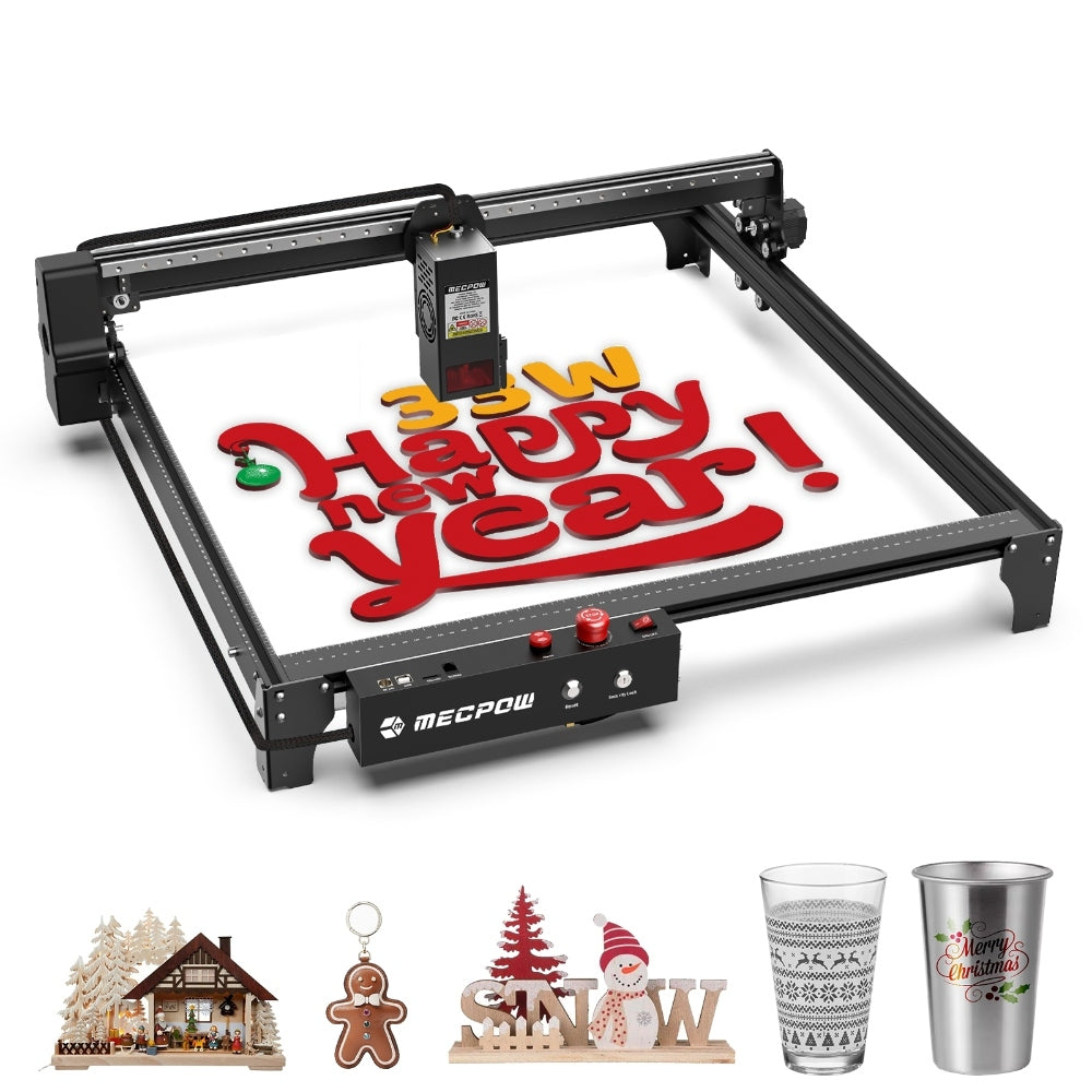 Mecpow X5 Pro Laser Engraver Cutter, 33W Laser Power, Auto Air Assist, 0.08x0.1mm Laser Spot, 28000mm/min Engraving Speed, Safety Lock, Emergency Stop, Flame Detection, Offline Engraving, 600x600mm