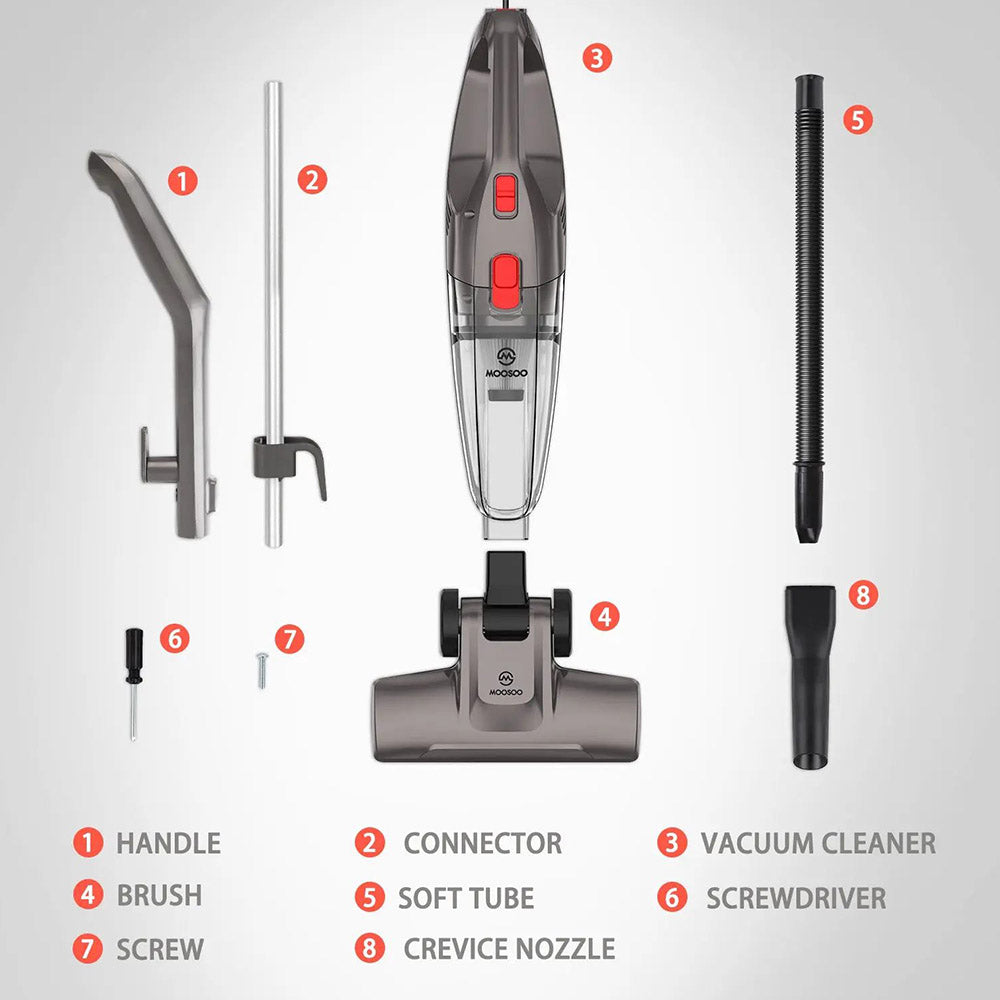 MOOSOO LT450 4-in-1 Corded Stick Vacuum Cleaner, 15kPa Powerful Suction, 0.8L Dust Cup, 4 Stages Filtration, Self-standing