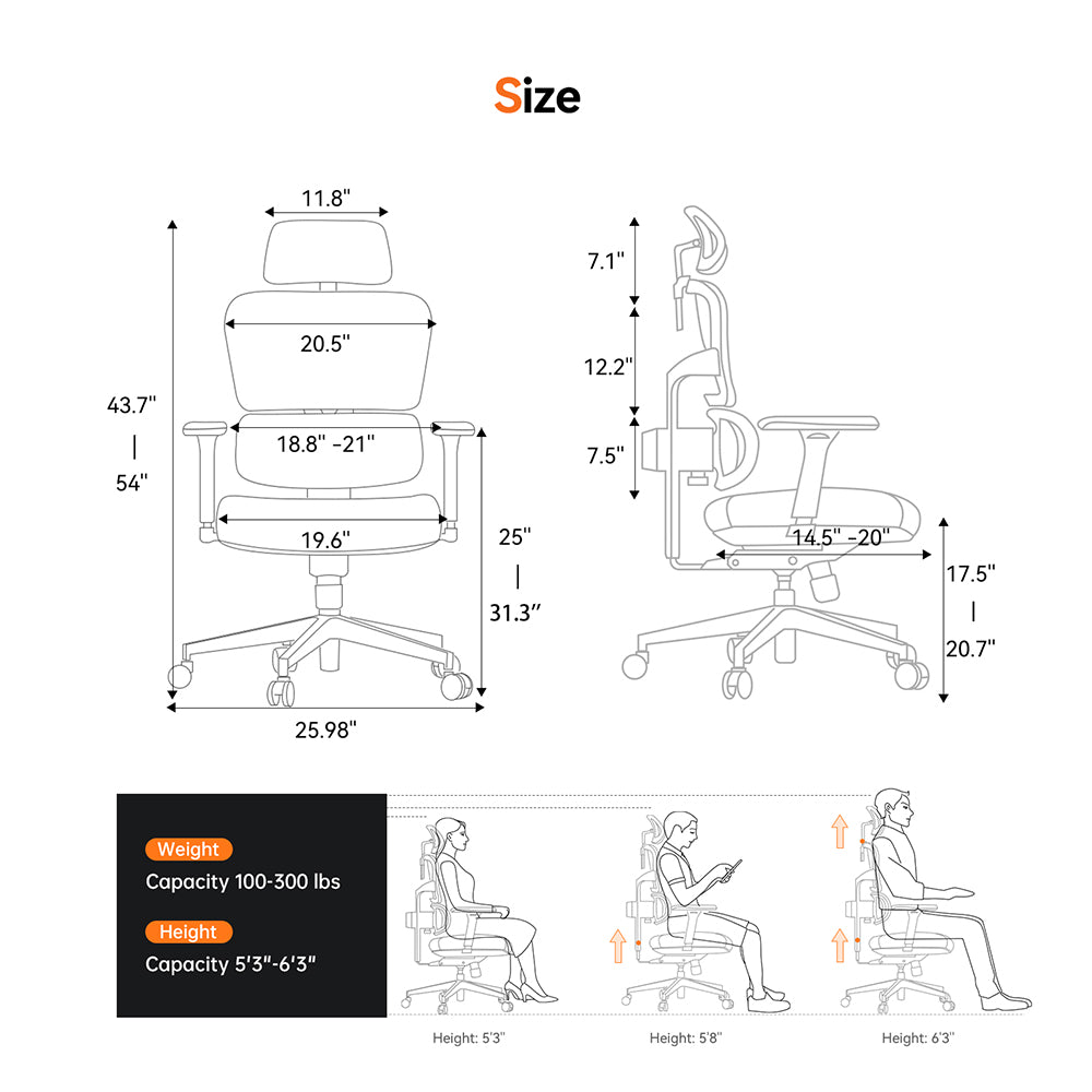 NEWTRAL NT001 Ergonomic Chair Adaptive Lower Back Support 3 Recline Angle Adjustable Backrest Armrest Headrest 5 Positions to Lock Nylon Base - Standard Version
