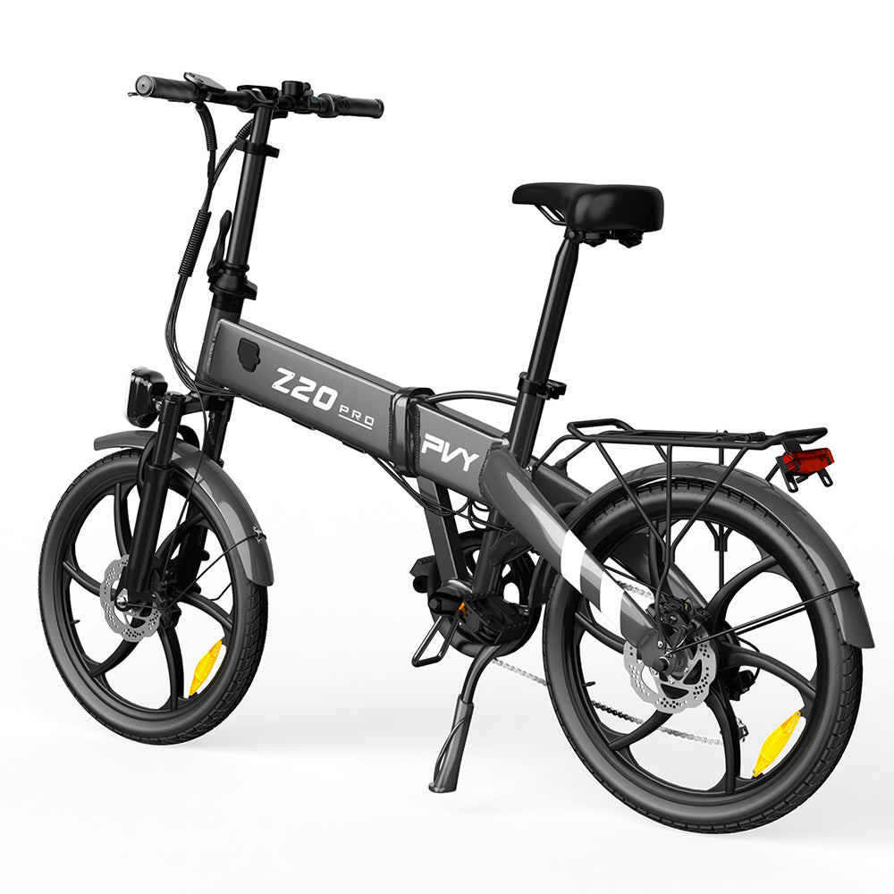 PVY Z20 Pro Folding Electric Bike, 250W 36V 14Ah (504Wh) Removable Battery, 20*2.3 inch Wide Tire, Max 100km Range, Aluminum Frame Mechanical Disc Brake, Suspension Fork, Shimano 6-speed, LCD Display IPX5 waterproof - Grey