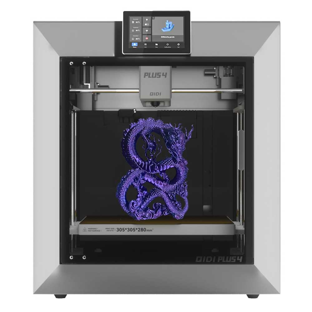 QIDI TECH PLUS4 3D Printer, 600mm/S, 370℃ High-temp Printing,65℃ Active Heated Chamber,305*305*280mm, 5in Touchscreen, 1080P Camera, Multi-metal Composite Nozzle, Dual-layer Insulation, Supports Multi-color System, Remote Control, Klipper V0.12.0