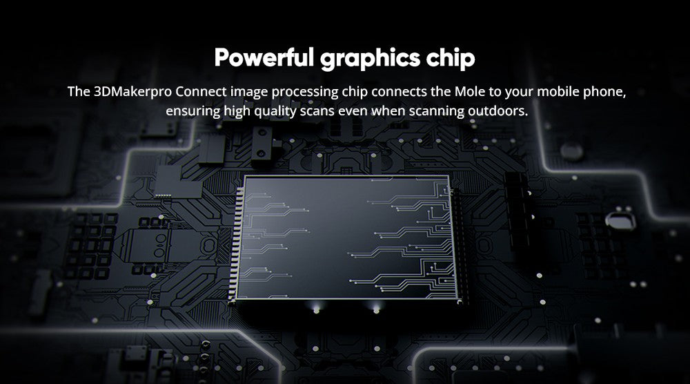 Luxusní 3D skener 3DMakerpro Mole, přesnost 0,05 mm, rozlišení 0,1 mm, pracovní vzdálenost 150–400 mm, s multispektrální technologií, podpora skenování obličeje