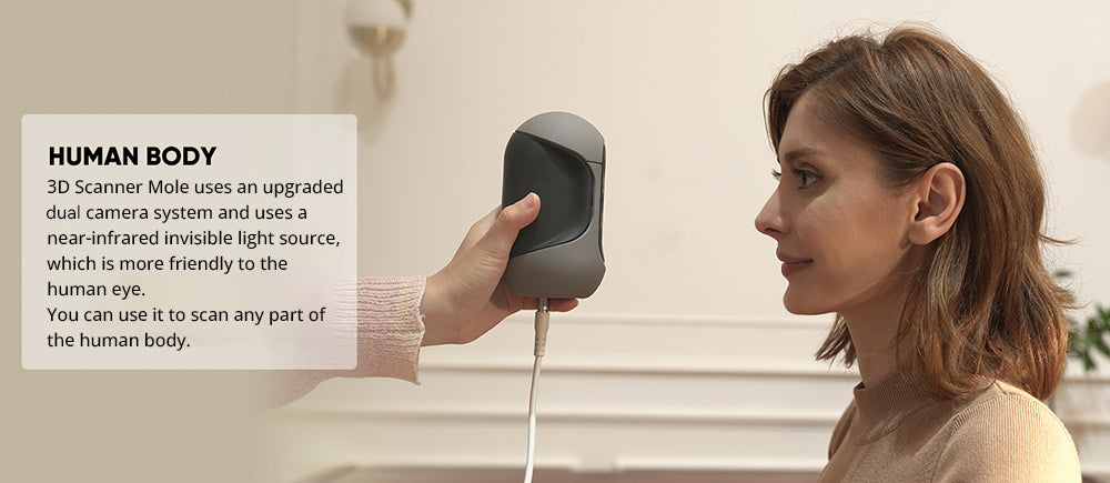 Luxusní 3D skener 3DMakerpro Mole, přesnost 0,05 mm, rozlišení 0,1 mm, pracovní vzdálenost 150–400 mm, s multispektrální technologií, podpora skenování obličeje