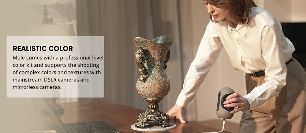 Standardní 3D skener 3DMakerpro Mole, přesnost 0,05 mm, rozlišení 0,1 mm, pracovní vzdálenost 150–400 mm, s multispektrální technologií, podpora skenování obličeje