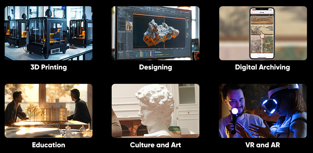 3D skener 3DMakerpro Moose Lite, přesnost 0,05 mm, rozlišení 0,10 mm, zdroj světla NIR, 24bitová barevná kamera, vizuální sledování AI, snímková frekvence 10 snímků za sekundu, objektivy s ochranou proti otřesům, kompatibilní s Windows/MacOS