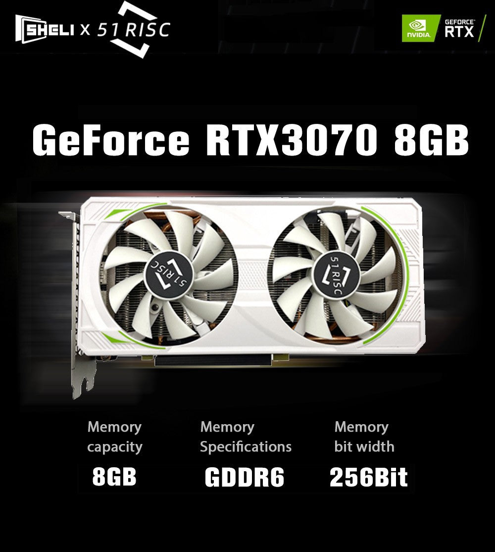 Herní grafická karta 51RISC RTX3070 8GB NVIDIA GPU 12Pin GDDR6 256bit HDMI*1 DP*3 PCI-E 4.0 x16 rtx3070 8GB