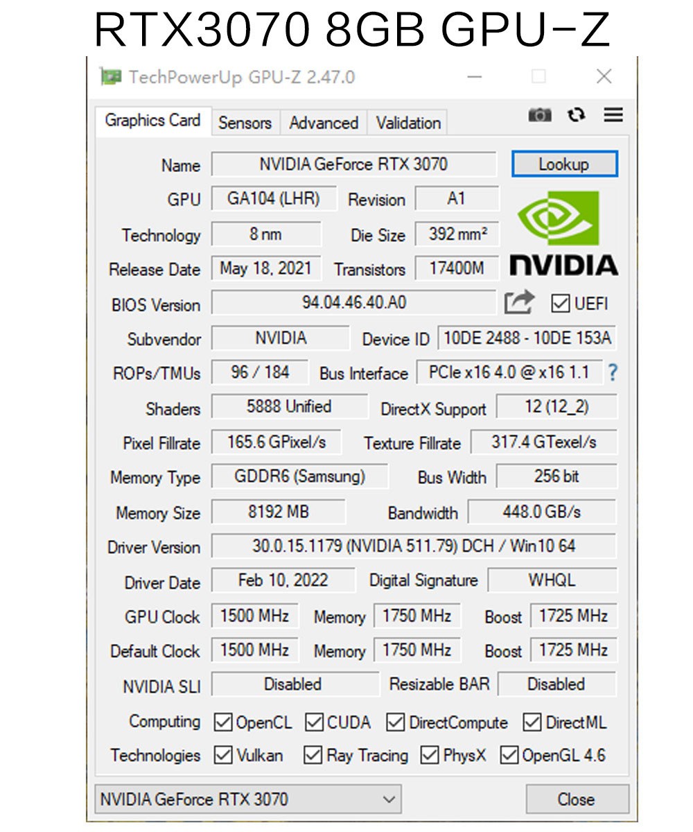 Herní grafická karta 51RISC RTX3070 8GB NVIDIA GPU 12Pin GDDR6 256bit HDMI*1 DP*3 PCI-E 4.0 x16 rtx3070 8GB