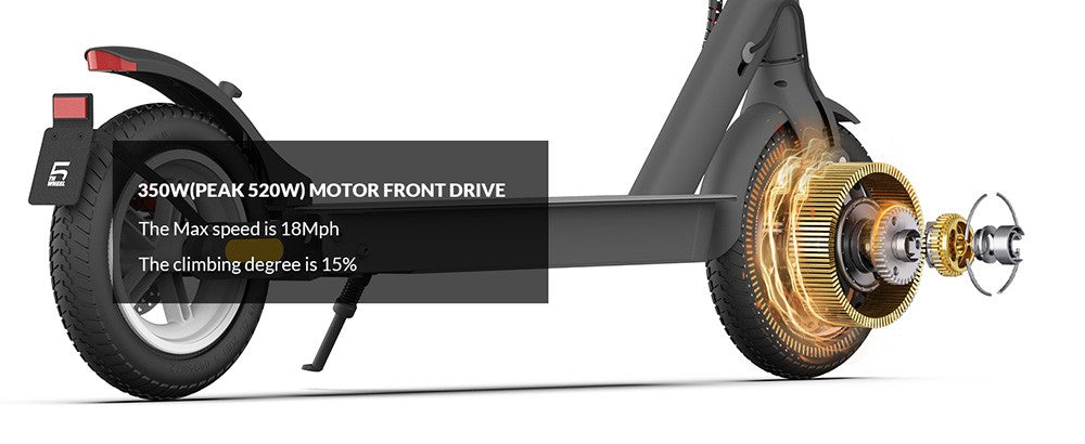 Elektrická koloběžka V30 Pro s pětikolovým pohonem, 10palcové pneumatiky s voštinovou úpravou, přední motor 350 W (MAX. 520 W), maximální rychlost 18 mph, baterie 36 V 7,5 Ah