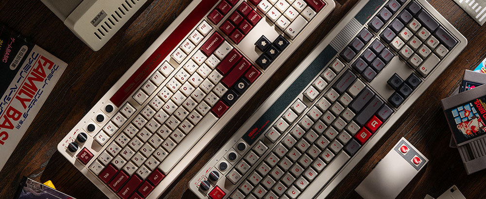 8BitDo Retro 108 Mechanická klávesnice, 108 kláves, hot-swappable PCB, 3 režimy připojení, bezdrátová herní klávesnice pro Windows a Android - červená