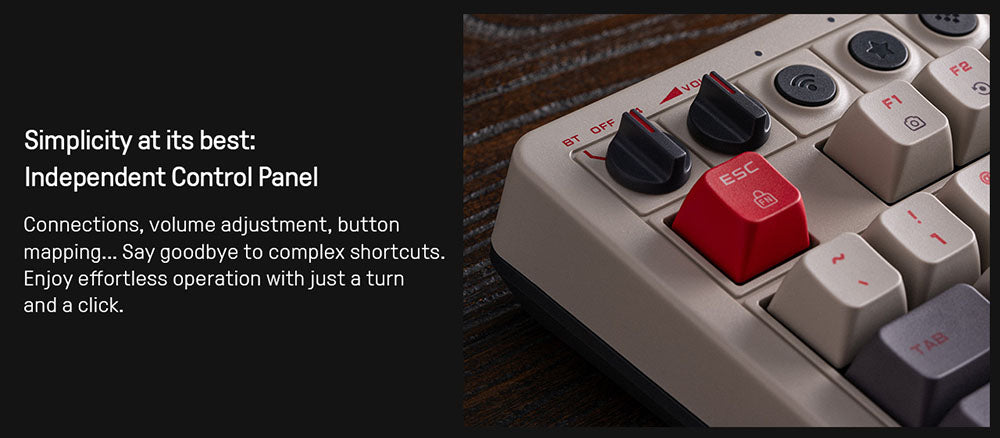 Mechanická klávesnice 8BitDo Retro 108, 108 kláves, vyměnitelná deska plošných spojů za provozu, 3 režimy připojení, bezdrátová herní klávesnice pro Windows a Android - červená