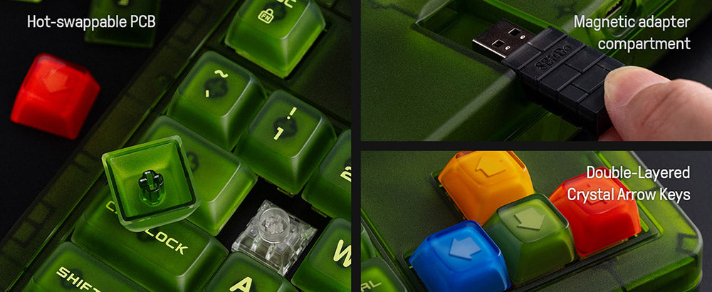 8BitDo Retro 87 Mechanická klávesnice Xbox Edition, 87 kláves, RGB podsvícení, vyměnitelná deska plošných spojů za provozu, připojení Bluetooth/2.4G/USB-C, bezdrátová herní klávesnice pro Windows a Android