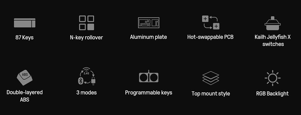 8BitDo Retro 87 Mechanická klávesnice Xbox Edition, 87 kláves, RGB podsvícení, vyměnitelná deska plošných spojů za provozu, připojení Bluetooth/2.4G/USB-C, bezdrátová herní klávesnice pro Windows a Android