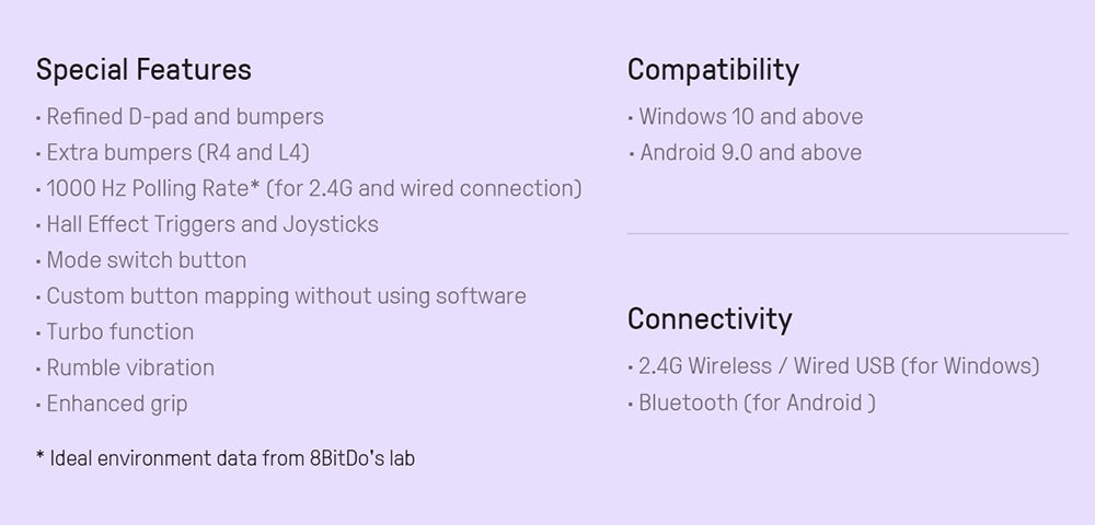 Bezdrátový herní ovladač 8BitDo Ultimate 2C pro Windows PC a Android, frekvence dotazování 1000 Hz, joysticky s Hallovým efektem a Hallovými spouštěči - růžový