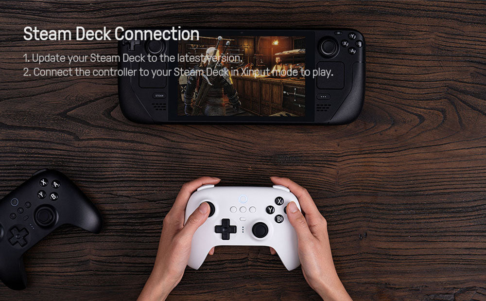 Herní ovladač 8Bitdo Ultimate s nabíjecí stanicí, joystickem s Hallovým senzorem, kompatibilním se Switch, Windows a Steam Deck - bílý