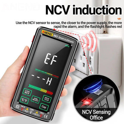ANENG 683 Digital Multimeter, AC/DC Voltage Current Tester, 6000 Counts, Rechargeable Battery, Auto Range, Smart Touch Screen, Flashlight Lighting - Black