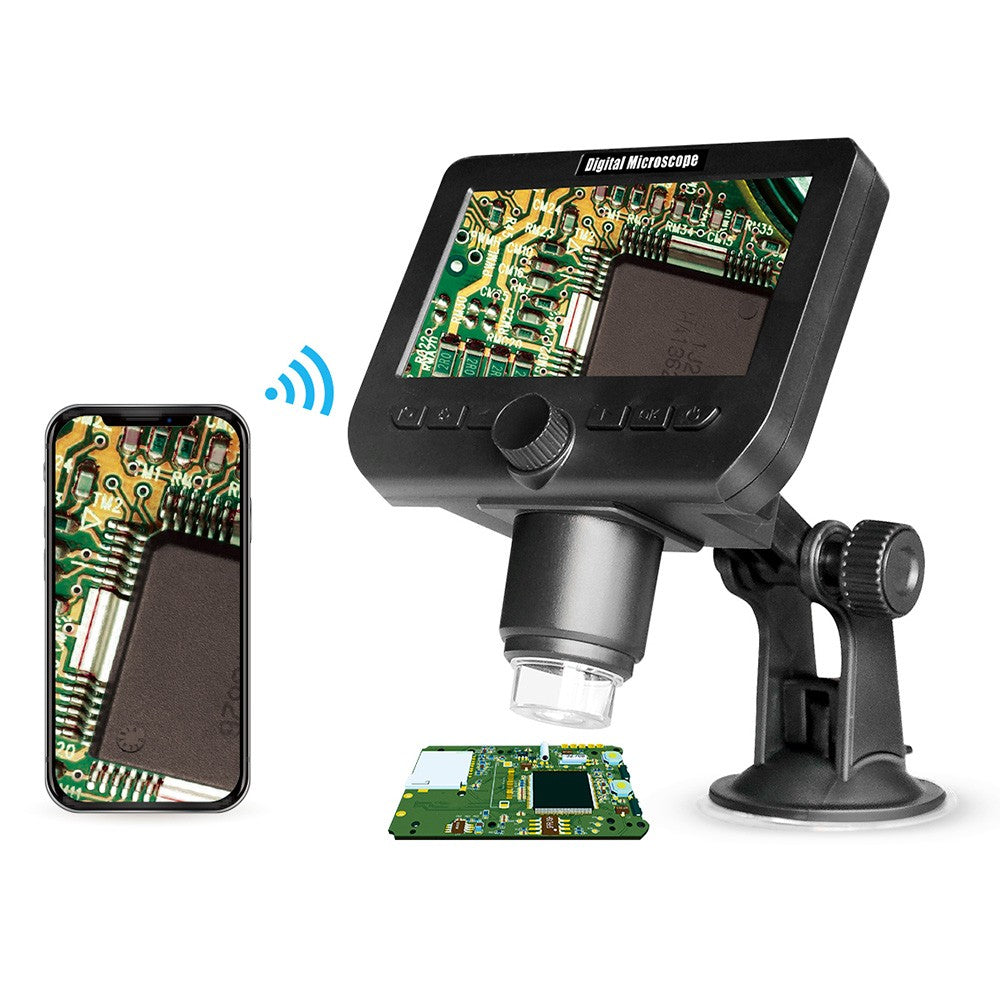 ANESOK 317 WiFi Microscope with 4.3 Inch Screen, 2 Megapixels, 1000X Magnification, 1080P Resolution, 5 Hours Working Time, 8 LEDs