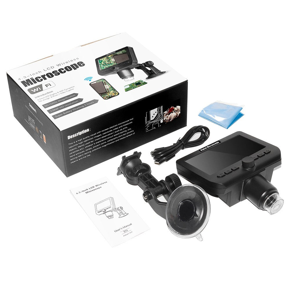 ANESOK 317 WiFi Microscope with 4.3 Inch Screen, 2 Megapixels, 1000X Magnification, 1080P Resolution, 5 Hours Working Time, 8 LEDs
