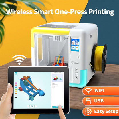 AOSEED X-MAKER 3D Printer for Kids and Beginners, 120 - 300 mm/s，Leveling-Free Bed, Wi-Fi Printing, Ultra Silent, App Control, PLA/ABS Filament Supported,150*150*150mm