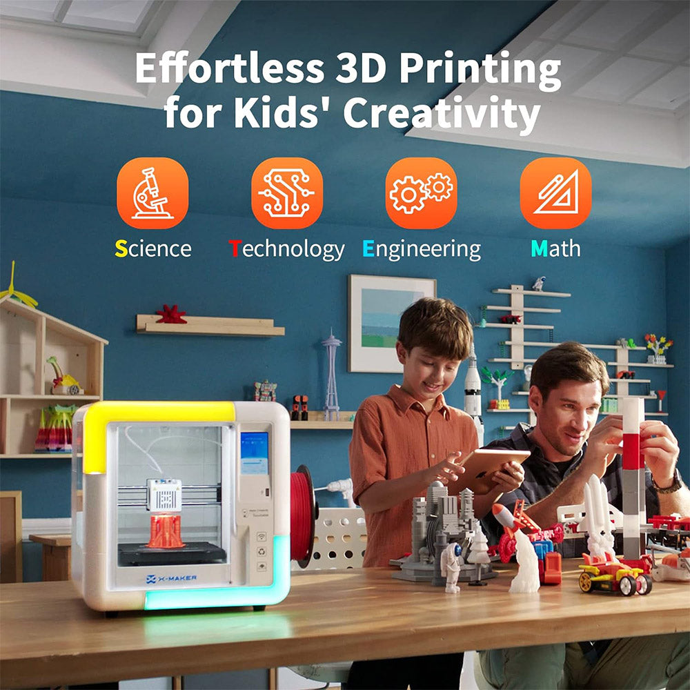 AOSEED X-MAKER 3D Printer for Kids and Beginners, 120 - 300 mm/s，Leveling-Free Bed, Wi-Fi Printing, Ultra Silent, App Control, PLA/ABS Filament Supported,150*150*150mm