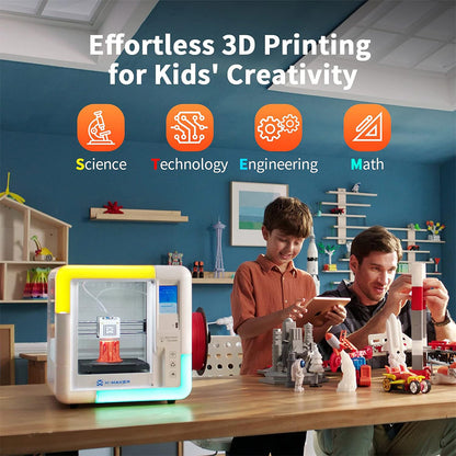 AOSEED X-MAKER 3D Printer for Kids and Beginners, 120 - 300 mm/s，Leveling-Free Bed, Wi-Fi Printing, Ultra Silent, App Control, PLA/ABS Filament Supported,150*150*150mm