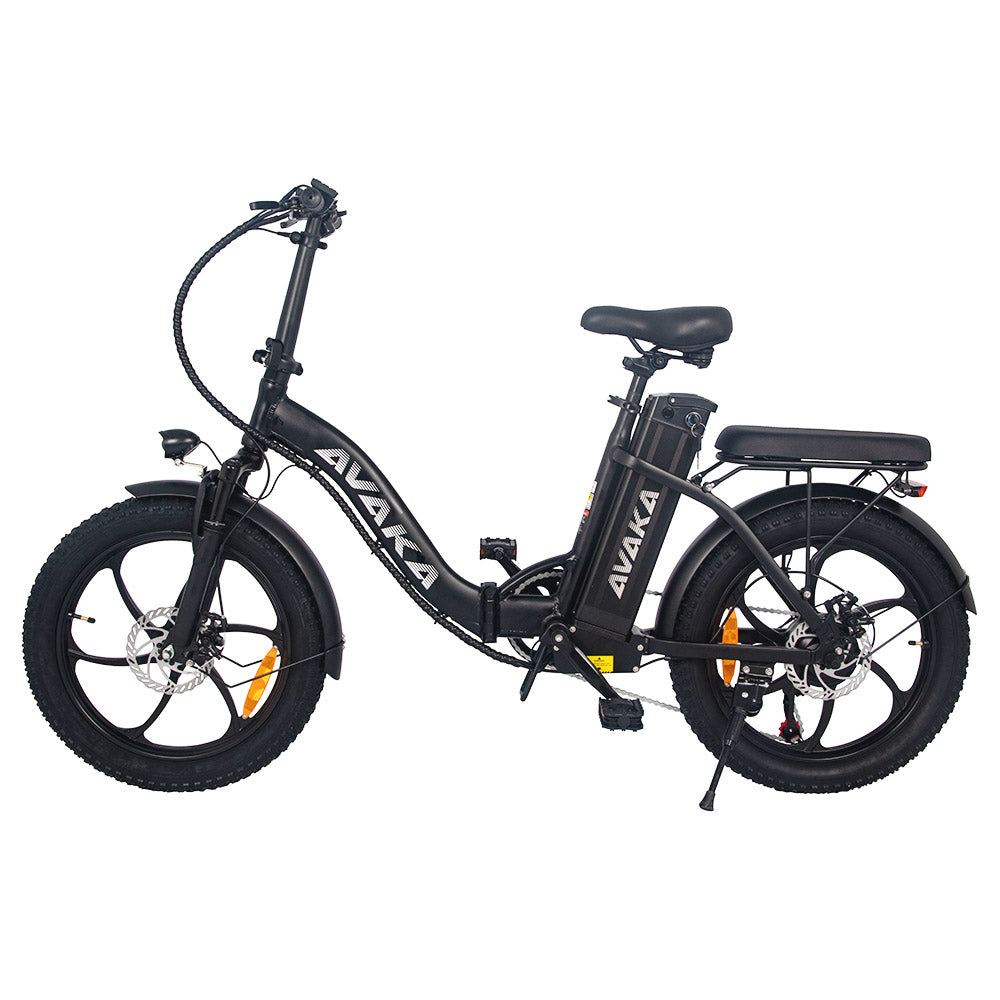 AVAKA BZ20 PLUS Electric Bike Foldable 20*3.0 Inch Fat Tires 500W Brushless Motor 25Km/h Max Speed 48V 18.2Ah Battery 100Km Range 120KG Max Load Dual Disc Brake Shimano 7-Speed Gear IP54 Waterproof  LCD Display One-piece Wheel - Black