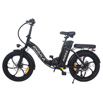AVAKA BZ20 PLUS Electric Bike Foldable 20*3.0 Inch Fat Tires 500W Brushless Motor 25Km/h Max Speed 48V 18.2Ah Battery 100Km Range 120KG Max Load Dual Disc Brake Shimano 7-Speed Gear IP54 Waterproof  LCD Display One-piece Wheel - Black