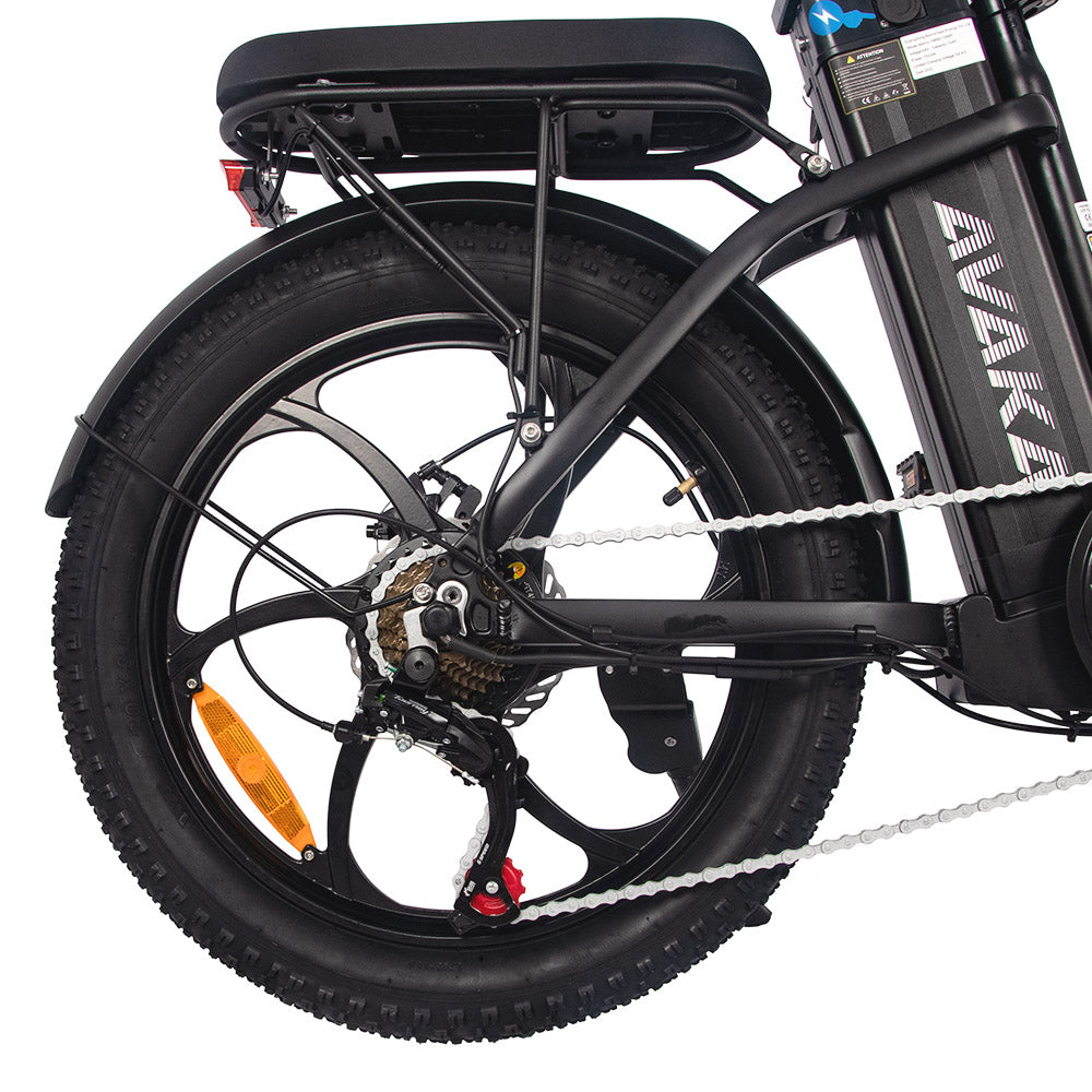 AVAKA BZ20 PLUS Electric Bike Foldable 20*3.0 Inch Fat Tires 500W Brushless Motor 25Km/h Max Speed 48V 18.2Ah Battery 100Km Range 120KG Max Load Dual Disc Brake Shimano 7-Speed Gear IP54 Waterproof  LCD Display One-piece Wheel - Black