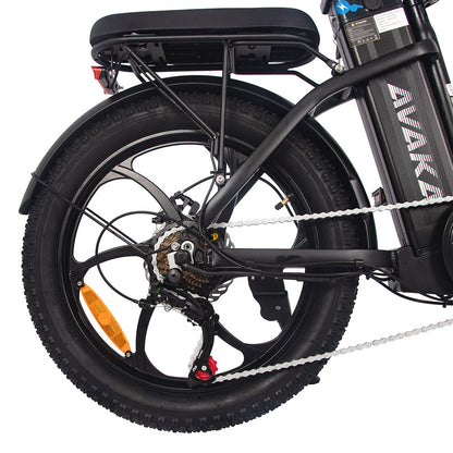 AVAKA BZ20 PLUS Electric Bike Foldable 20*3.0 Inch Fat Tires 500W Brushless Motor 25Km/h Max Speed 48V 18.2Ah Battery 100Km Range 120KG Max Load Dual Disc Brake Shimano 7-Speed Gear IP54 Waterproof  LCD Display One-piece Wheel - Black