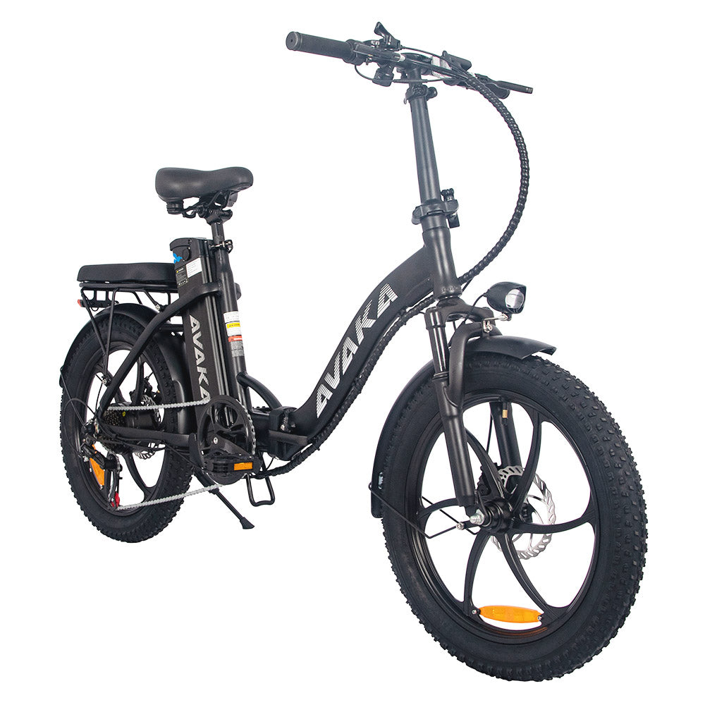 AVAKA BZ20 PLUS Electric Bike Foldable 20*3.0 Inch Fat Tires 500W Brushless Motor 25Km/h Max Speed 48V 18.2Ah Battery 100Km Range 120KG Max Load Dual Disc Brake Shimano 7-Speed Gear IP54 Waterproof  LCD Display One-piece Wheel - Black