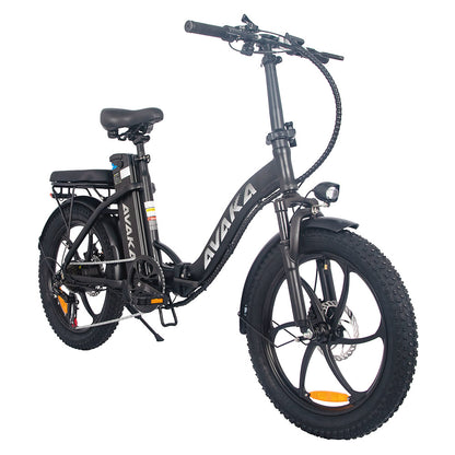 AVAKA BZ20 PLUS Electric Bike Foldable 20*3.0 Inch Fat Tires 500W Brushless Motor 25Km/h Max Speed 48V 18.2Ah Battery 100Km Range 120KG Max Load Dual Disc Brake Shimano 7-Speed Gear IP54 Waterproof  LCD Display One-piece Wheel - Black