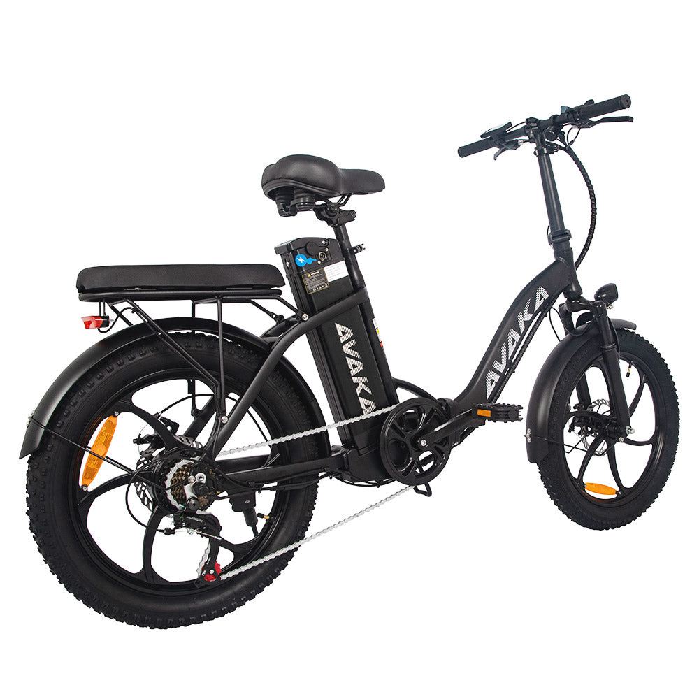 AVAKA BZ20 PLUS Electric Bike Foldable 20*3.0 Inch Fat Tires 500W Brushless Motor 25Km/h Max Speed 48V 18.2Ah Battery 100Km Range 120KG Max Load Dual Disc Brake Shimano 7-Speed Gear IP54 Waterproof  LCD Display One-piece Wheel - Black