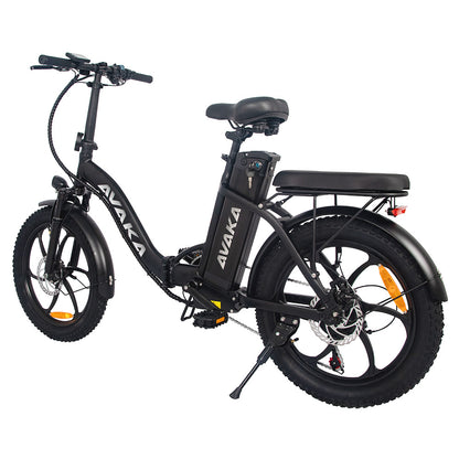AVAKA BZ20 PLUS Electric Bike Foldable 20*3.0 Inch Fat Tires 500W Brushless Motor 25Km/h Max Speed 48V 18.2Ah Battery 100Km Range 120KG Max Load Dual Disc Brake Shimano 7-Speed Gear IP54 Waterproof  LCD Display One-piece Wheel - Black