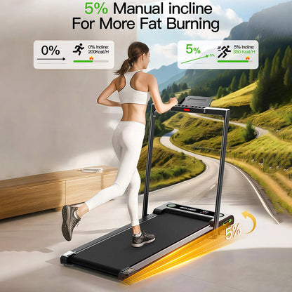 Akluer 480L-B Incline Walking Pad with Handle, 2.5HP Under Desk Treadmill, LED Screen &amp; Remote Control, 330lbs Max Capacity, Foldable