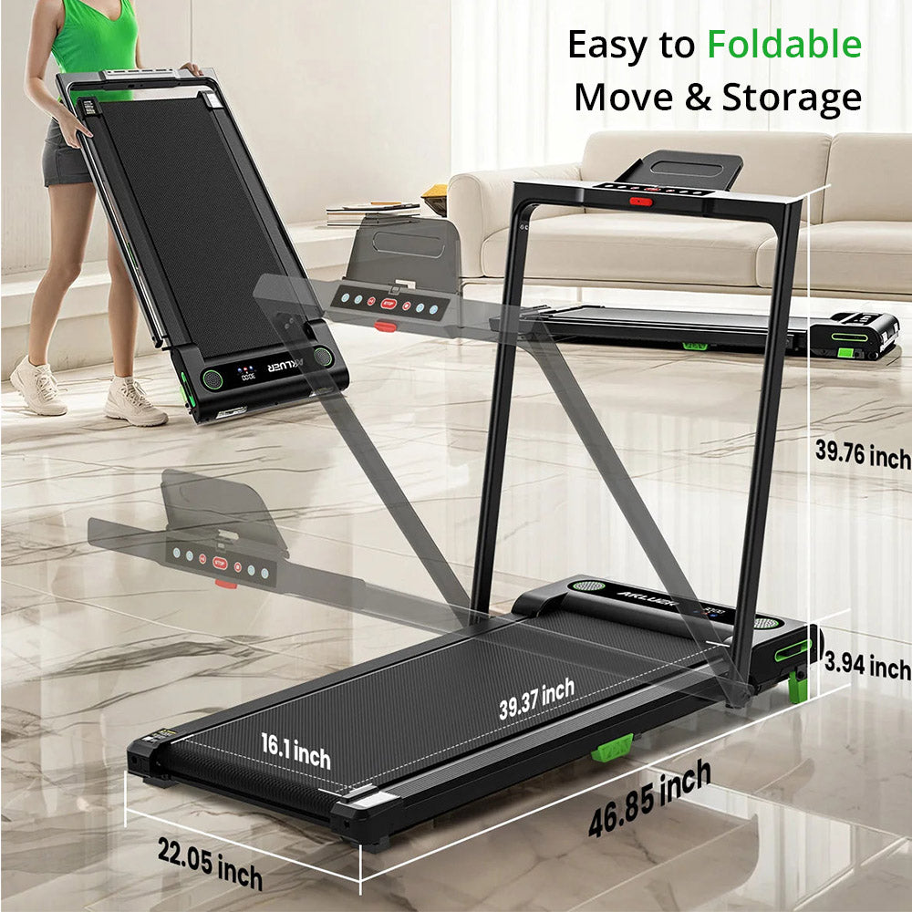 Akluer 480L-B Incline Walking Pad with Handle, 2.5HP Under Desk Treadmill, LED Screen &amp; Remote Control, 330lbs Max Capacity, Foldable