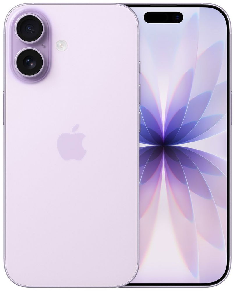 Purple smartphone  Apple iPhone 17 Levander showing front and back on a white background