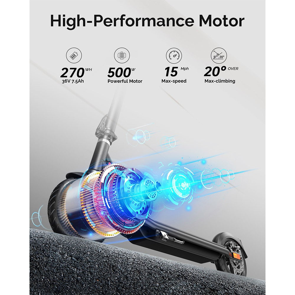 Atomi E20 Electric Scooter 8.5 inch Air Tire 250W Motor (Max Output 500W) 36V 7.5Ah Battery 19 miles Range Dual Brake 265lbs Max load