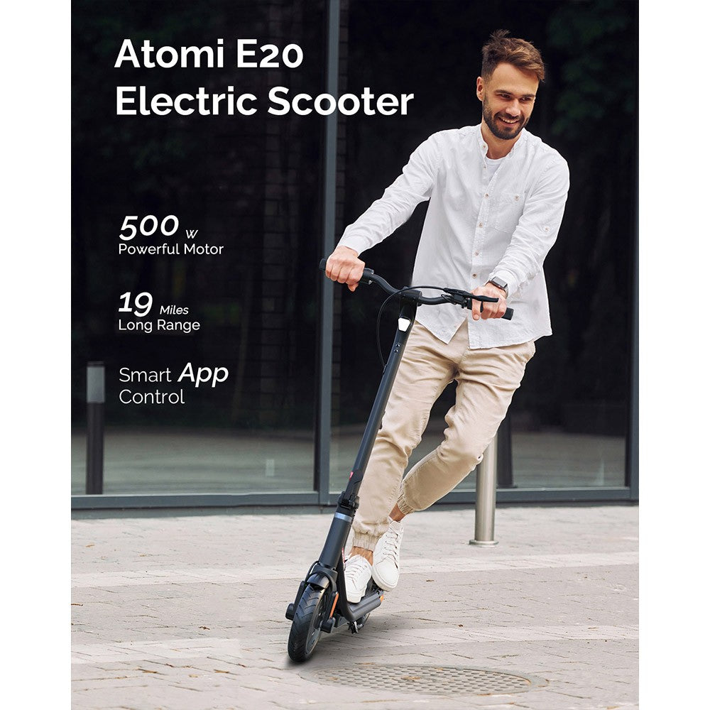 Atomi E20 Electric Scooter 8.5 inch Air Tire 250W Motor (Max Output 500W) 36V 7.5Ah Battery 19 miles Range Dual Brake 265lbs Max load