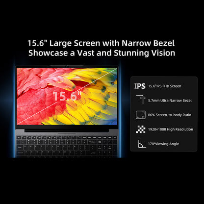 BMAX X15 Pro Laptop, 15.6 inch 1920*1080 IPS Screen, Intel N95 4 Cores Max 3.4GHz, 16GB RAM 512GB SSD, WiFi 5 Bluetooth 5.0, 5000mAh Battery, 1*Type-C, 2*USB3.2, 1*Mini HDMI, 1*Micro SD Slot, 1*Headset Jack, Full-size Keyboard