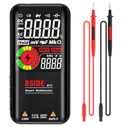 BSIDE S11 Digital Multimeter, Smart Electrician Tester, USB Charge, EBTN Color Display, T-RMS 9999 Counts, DC AC Voltage Capacitor Ohm Diode Tester, Black - with Battery