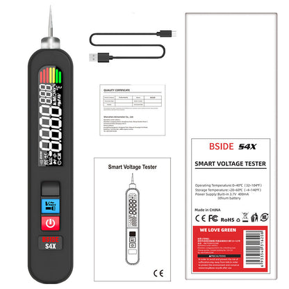 BSIDE S4X 12V-300V Voltage Tester Pen, EBTN Display, Non-Contact Detection, Leakage Live Wire Breakpoint Finder, 400mAh Lithium Battery - Black