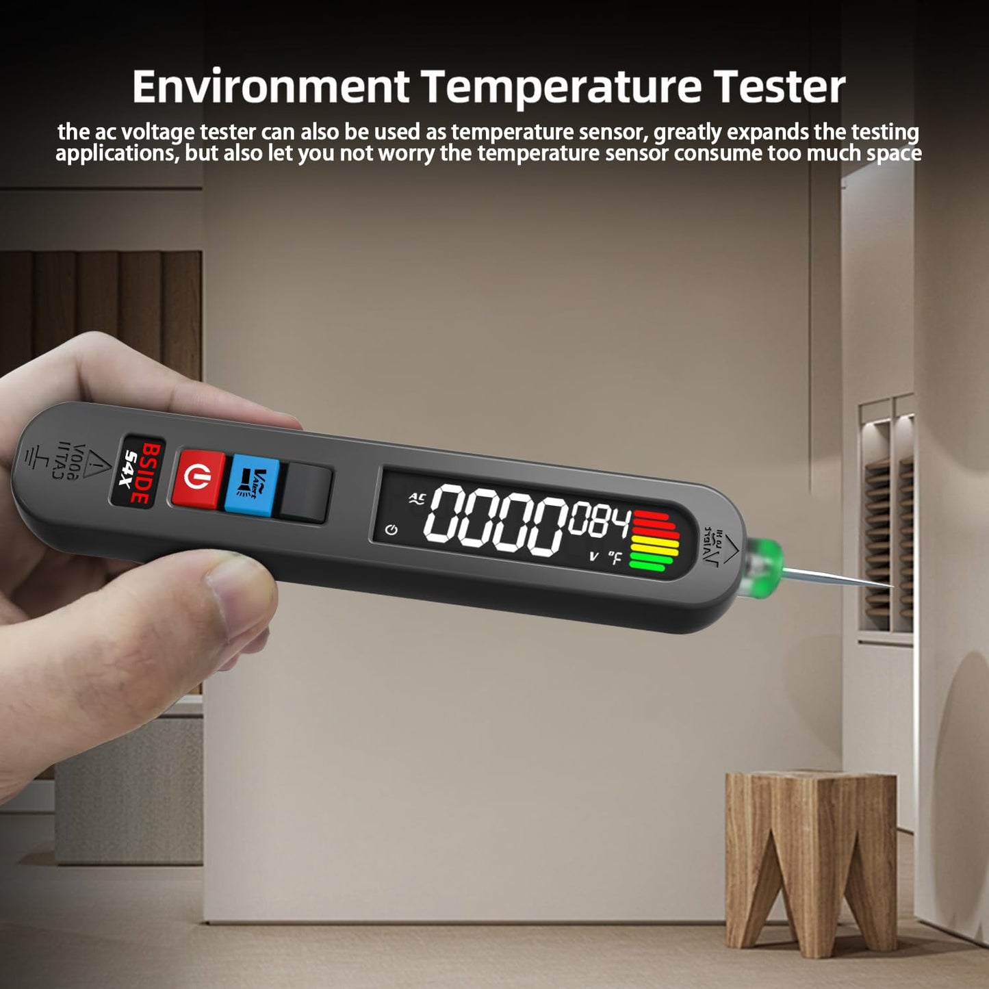 BSIDE S4X 12V-300V Voltage Tester Pen, EBTN Display, Non-Contact Detection, Leakage Live Wire Breakpoint Finder, 400mAh Lithium Battery - Black