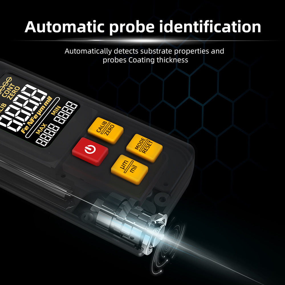 BSIDE T2X Coating Thickness Gauge, Color LCD Screen, Rechargeable Automotive Paint Film Thickness Tester, 0.1 Micrometer/0-1500μm - Black