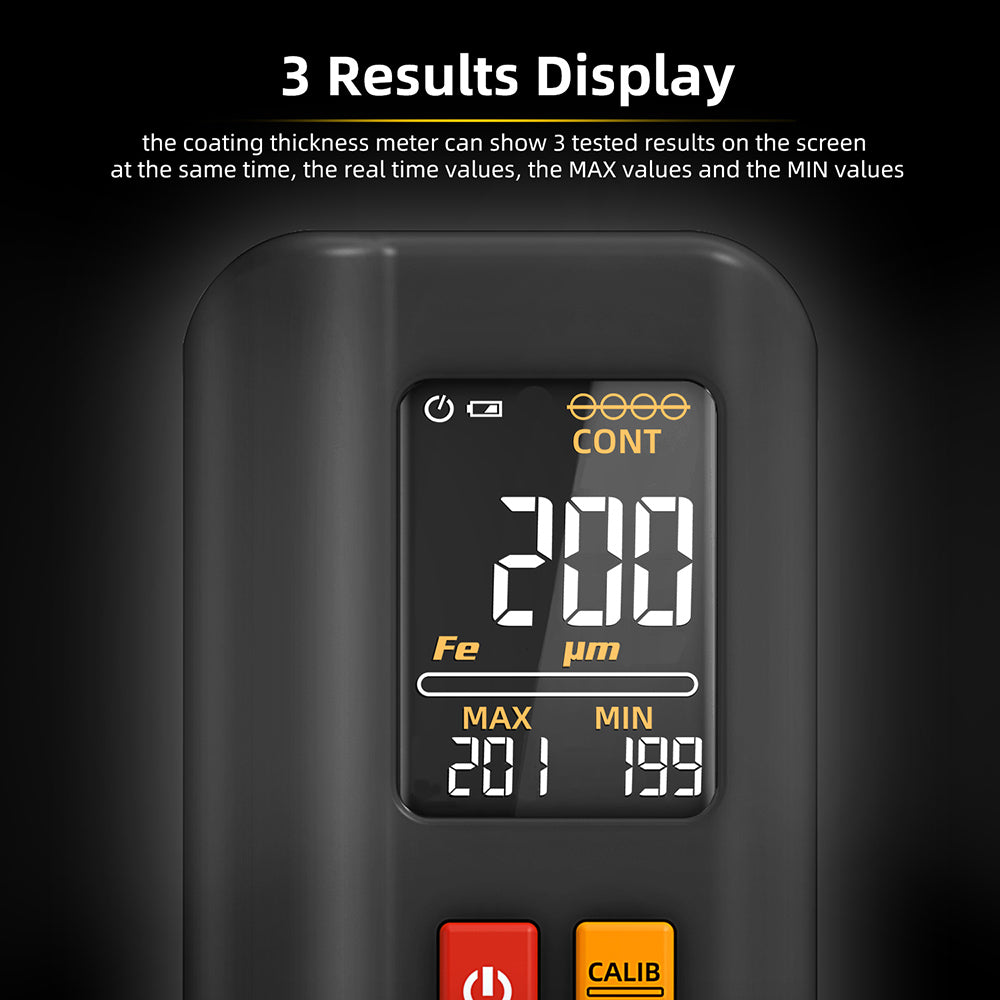 BSIDE T2X Coating Thickness Gauge, Color LCD Screen, Rechargeable Automotive Paint Film Thickness Tester, 0.1 Micrometer/0-1500μm - Black