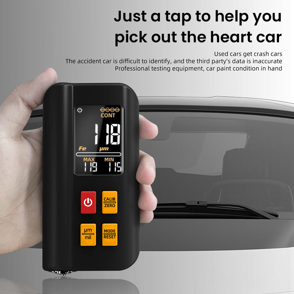 BSIDE T2X Coating Thickness Gauge, Color LCD Screen, Rechargeable Automotive Paint Film Thickness Tester, 0.1 Micrometer/0-1500μm - Black