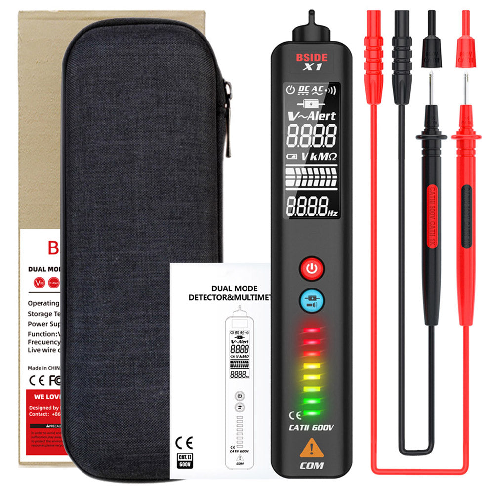BSIDE X1 Intelligent Voltage Detector Tester, Multimeter, Electric Pen, Break Point Checking,  Large LCD Screen, Flashlight, Live Wire Hz Ohm NCV Meter, No Batteries