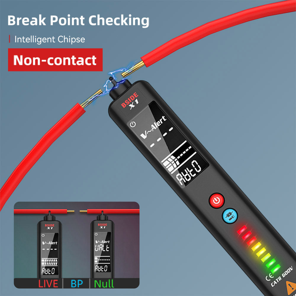 BSIDE X1 Intelligent Voltage Detector Tester, Multimeter, Electric Pen, Break Point Checking,  Large LCD Screen, Flashlight, Live Wire Hz Ohm NCV Meter, No Batteries