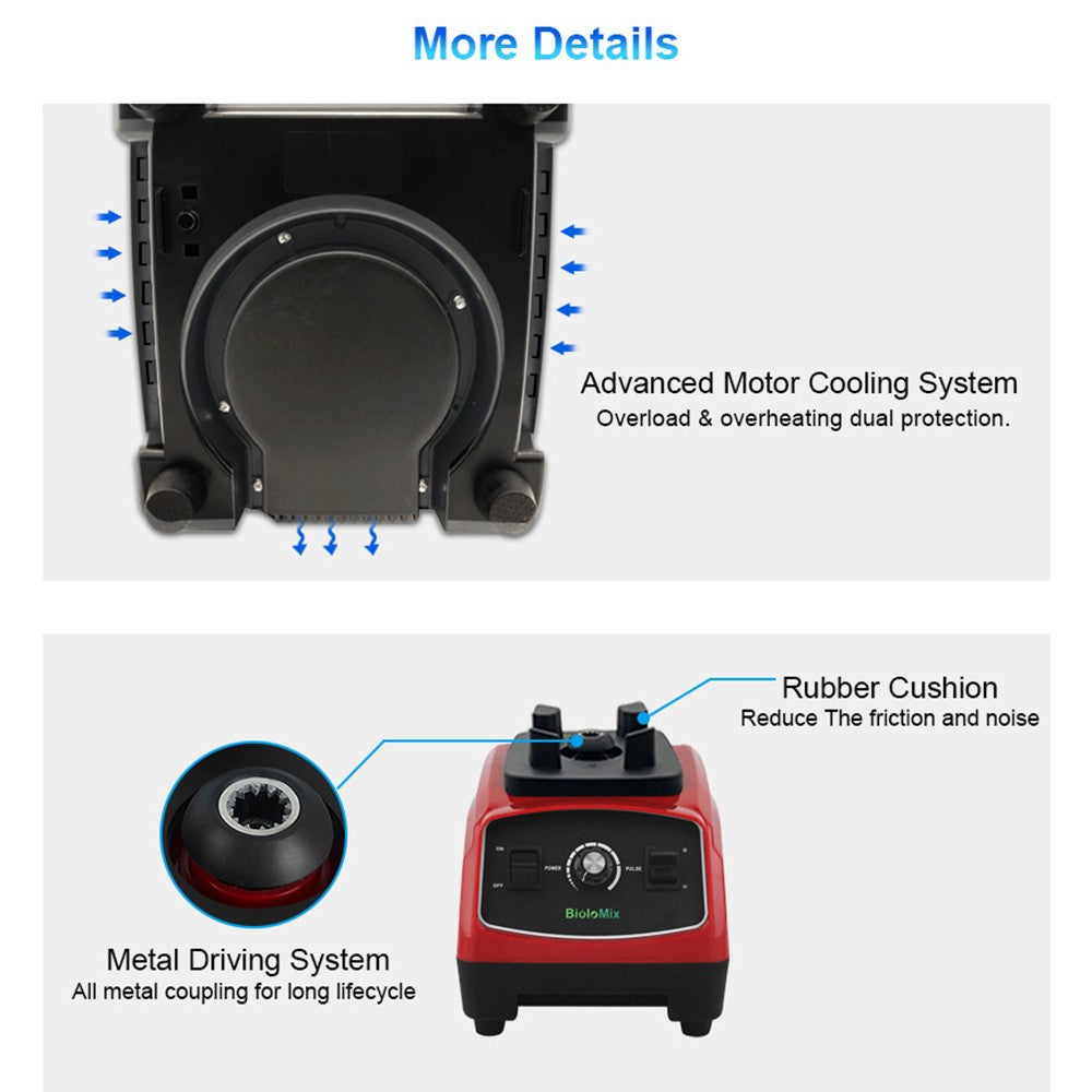 BioloMix G5200 Blender, 2200W Smoothies Mixer, 2L Capacity, Speed Adjustable - Black